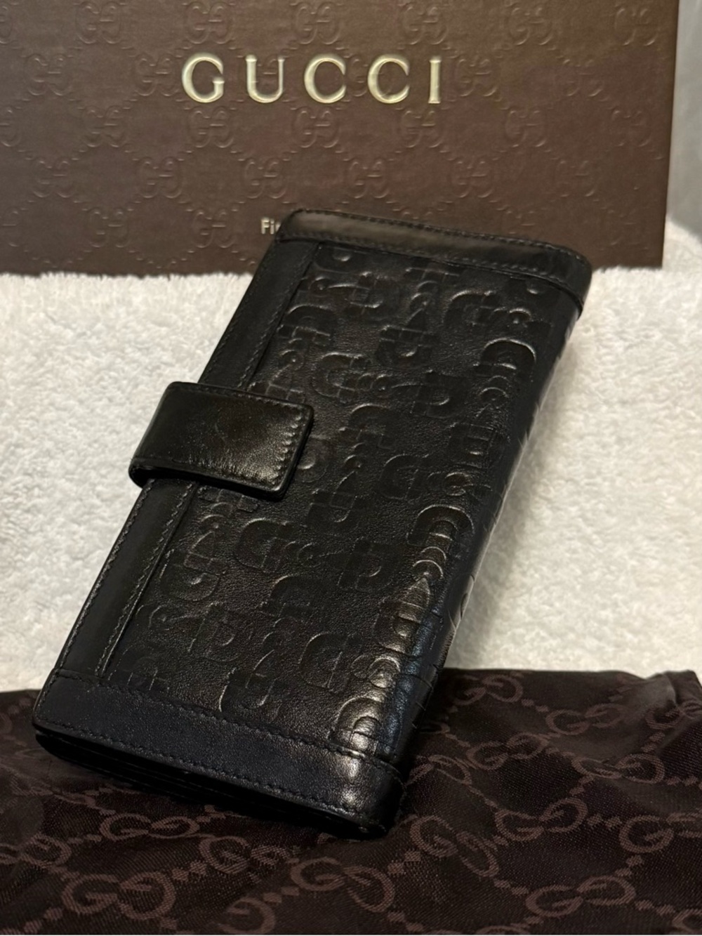 Gucci Horse-Bit Textured Black Leather Snap Continental Long Wallet